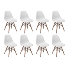 Kit 8 Cadeiras Charles Eames Eiffel Branca Base Madeira Sala