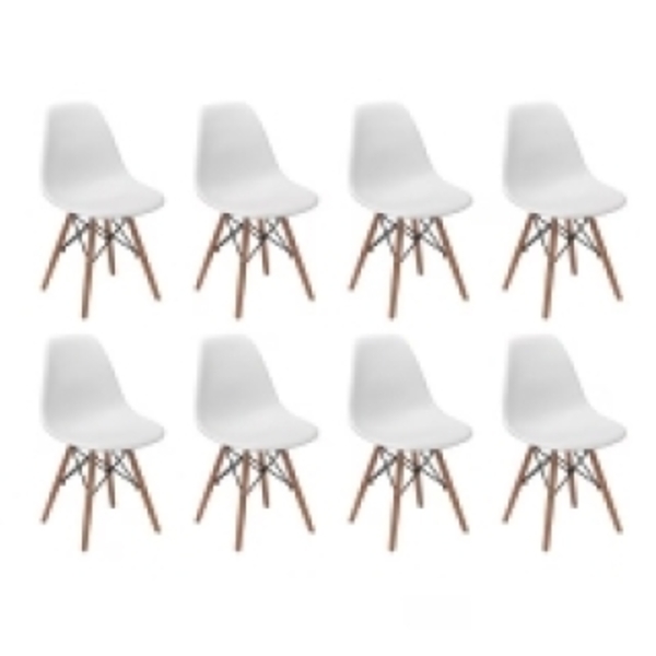 Kit 8 Cadeiras Charles Eames Eiffel Branca Base Madeira Sala
