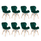 Kit 8 Cadeiras Charles Eames Eiffel Slim Veludo Estofada Verde