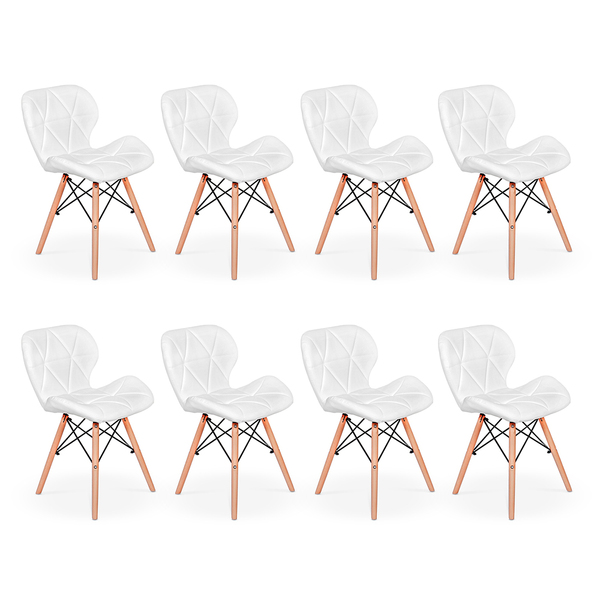 Kit 8 Cadeiras Charles Eames Eiffel Slim Wood Estofada Branca