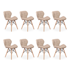 Kit 8 Cadeiras Charles Eames Eiffel Slim Wood Estofada Nude