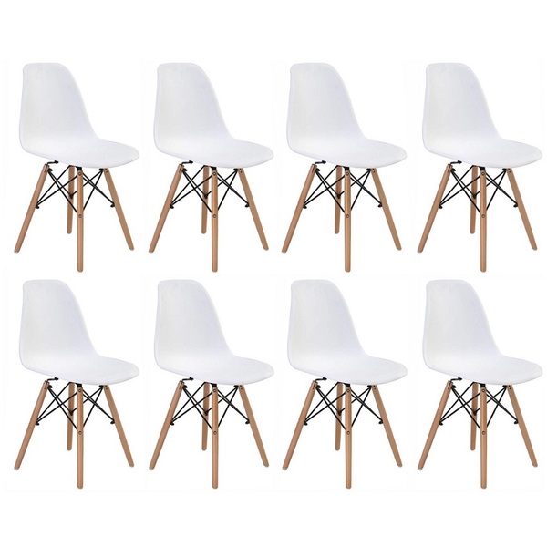 Kit 8 Cadeiras Charles Eames Eiffel Wood Design - Branca