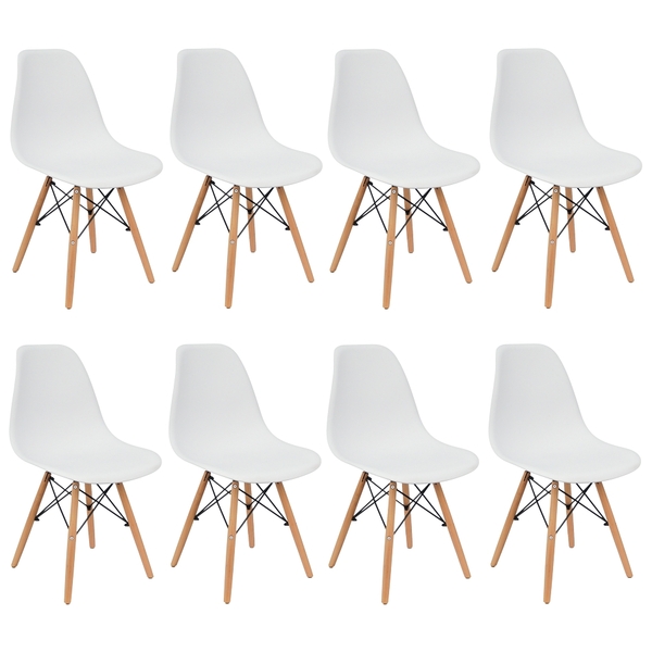 Kit 8 Cadeiras Charles Eames Eiffel Wood Design Branca Branco