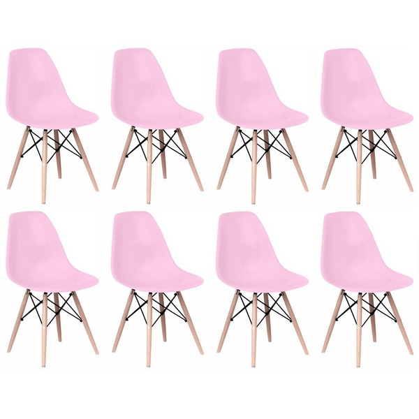 Kit 8 Cadeiras Charles Eames Eiffel Wood Design Rosa