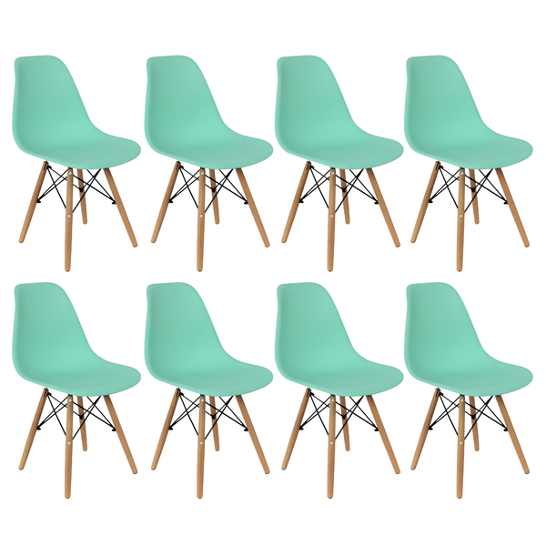 Kit 8 Cadeiras Charles Eames Eiffel Wood Design Verde Claro