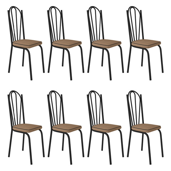 Kit 8 Cadeiras De Cozinha Alabama Estampado Rattan Bege Pés D