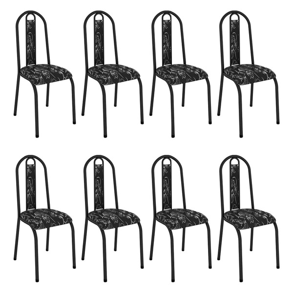 Kit 8 Cadeiras De Cozinha Arizona Estampado Preto Florido Pés