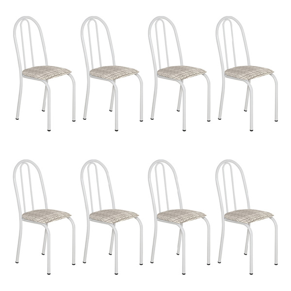 Kit 8 Cadeiras De Cozinha Califórnia Estampado Rattan Bege Pé