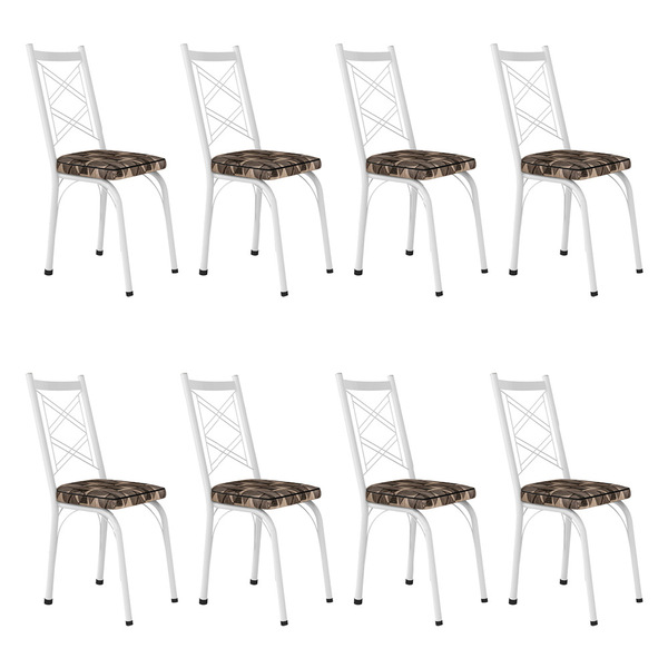 Kit 8 Cadeiras De Cozinha Delaware Estampado Mosaico Palha Pé