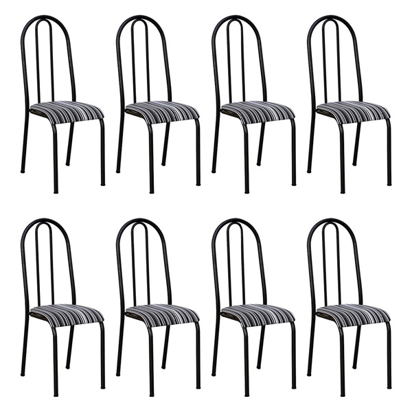 Kit 8 Cadeiras De Cozinha Flórida Estampado Preto Listrado Pé