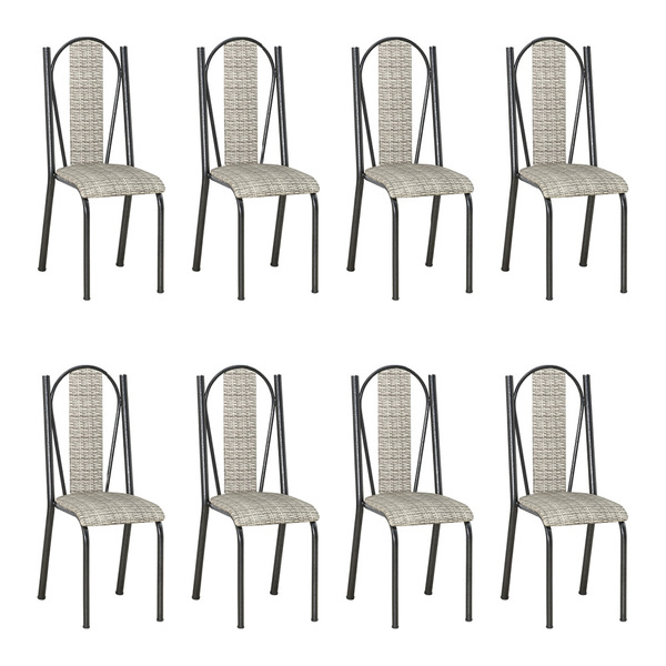 Kit 8 Cadeiras De Cozinha Geórgia Estampado Rattan Bege Pés D