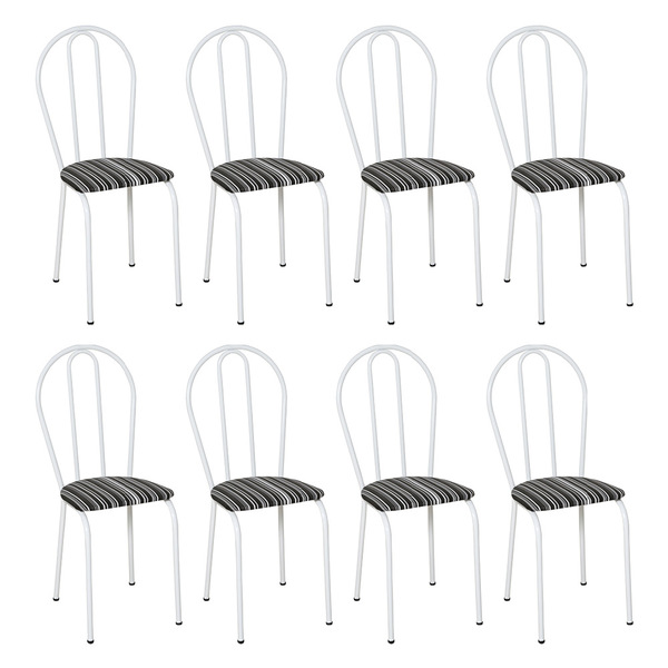 Kit 8 Cadeiras De Cozinha Texas Estampado Listrado Pés De Fer