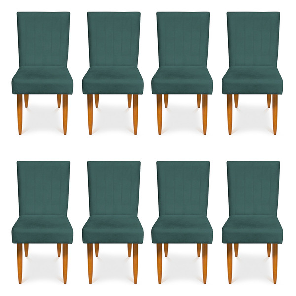 Kit 8 Cadeiras De Jantar Acapulco Suede Azul Turquesa Pés Pal