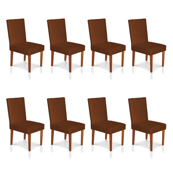 Kit 8 Cadeiras De Jantar Cannes Suede Pés Castanho - Pallazio
