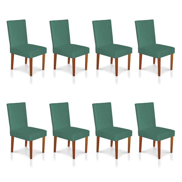 Kit 8 Cadeiras De Jantar Cannes Suede Pés Castanho - Pallazio