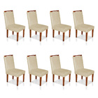 Kit 8 Cadeiras De Jantar Lyon Suede Bege Pés Castanho - Palla