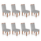 Kit 8 Cadeiras De Jantar Lyon Suede Cinza Pés Castanho - Pall