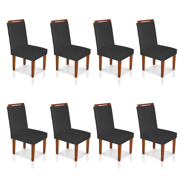 Kit 8 Cadeiras De Jantar Lyon Suede Grafite Pés Castanho - Pa