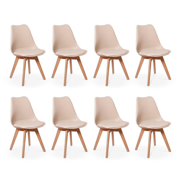 Kit 8 Cadeiras Eames Wood Leda Design Nude