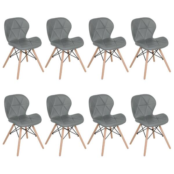 Kit 8 Cadeiras Estofadas Charles Eames Eiffel Slim Wood Confo