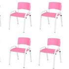 Kit 8 Cadeiras Infantil Iso, Escola, Base Branco- Rosa