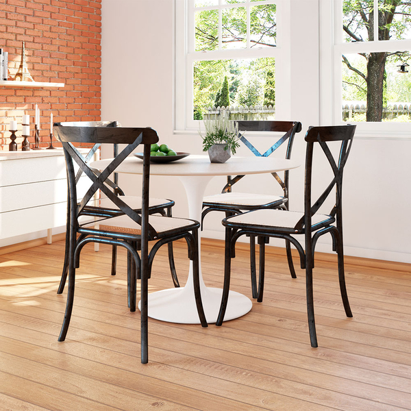 Kit 8 Cadeiras Katrina Preta Assento Corano Bege Aço New Green