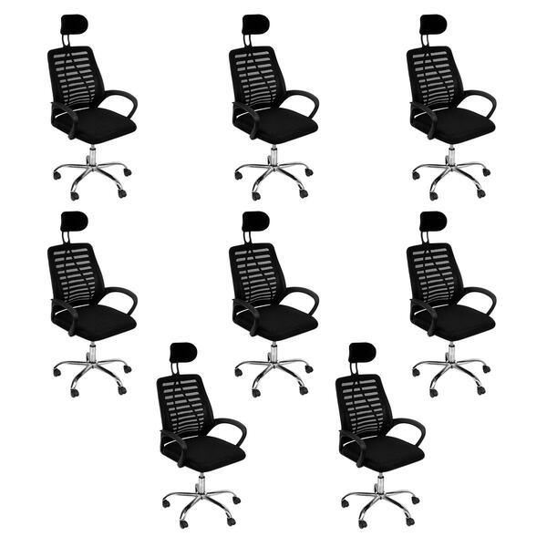 Kit 8 Cadeiras Office Viena Alta Base Rodizios