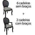 Kit 8 Cadeiras Para Cozinha Medalhão Com Tela Preto E Linho C