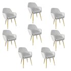 Kit 8 Cadeiras Poltrona Lines Com Pés Dourados Suede Cinza