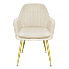 Kit 8 Cadeiras Poltrona Lines Com Pés Dourados Suede Creme