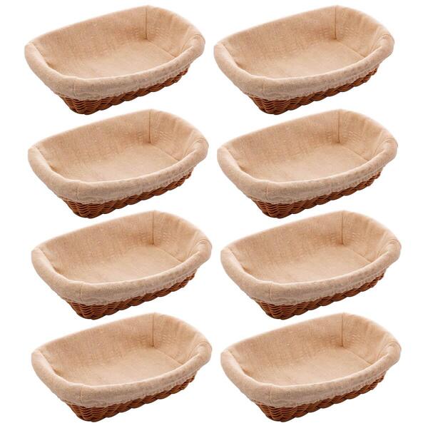 Kit 8 Cestas Porta Pão 24,5x17cm Lyor Plástico Rattan Tecido