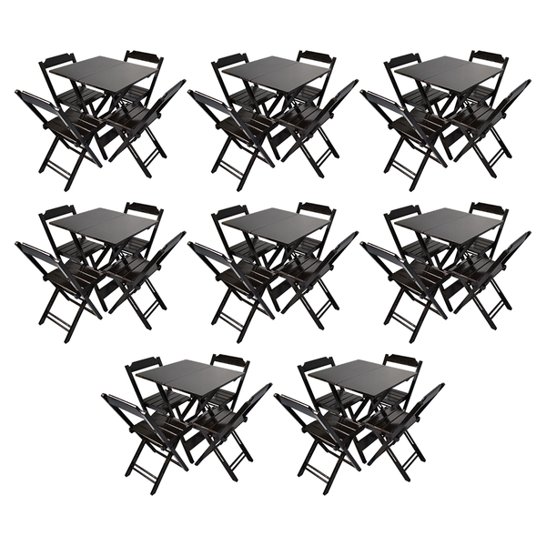 Kit 8 Conjuntos De Mesa Com 4 Cadeiras De Madeira Dobravel 70