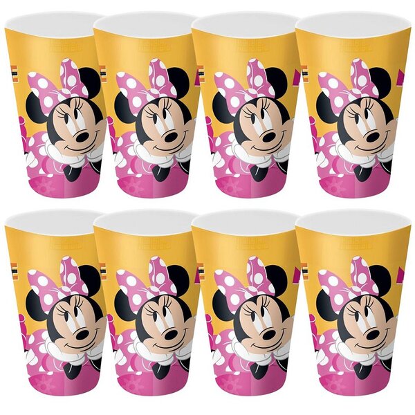 Kit 8 Copos Festa Infantil Melamina Rosa Minnie Disney 300ml