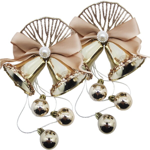 Kit 8 Enfeite Pingente Sino Bolinhas Glitter Natalino 30cm