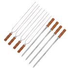 Kit 8 Espetos 4 Duplo E 4 Espada 60cm Inox - Cabo De Madeira