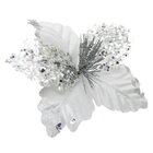 Kit 8 Flor De Natal Prata Artificial Com Brilho 19cm