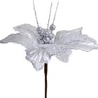 Kit 8 Flores Artificiais Decoração Natal Glitter Prata 30cm