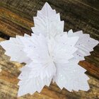 Kit 8 Flores Artificial Gliter Branco Enfeite Natalino 25cm