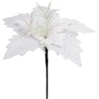 Kit 8 Flores Artificial Gliter Branco Enfeite Natalino 25cm