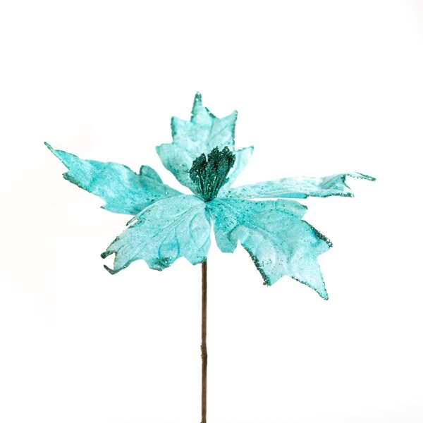 Kit 8 Flores Decoração Natal Artificial Brilho Azul 19cm