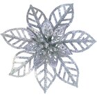 Kit 8 Flores Prata Gliter Decoração Árvore De Natal De 14cm