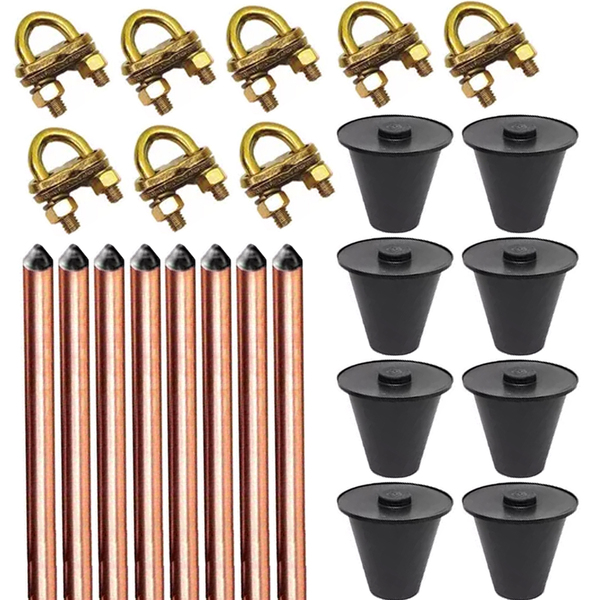 Kit 8 Haste + 8 Conector Terra Gtdu 5/8 X2,4m Cobreada+caixa