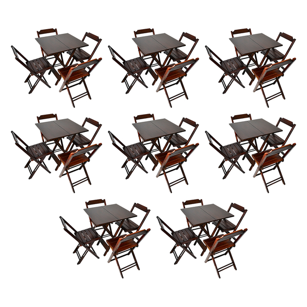 Kit 8 Jogos De Mesa Com 4 Cadeiras De Madeira Dobravel 70x70