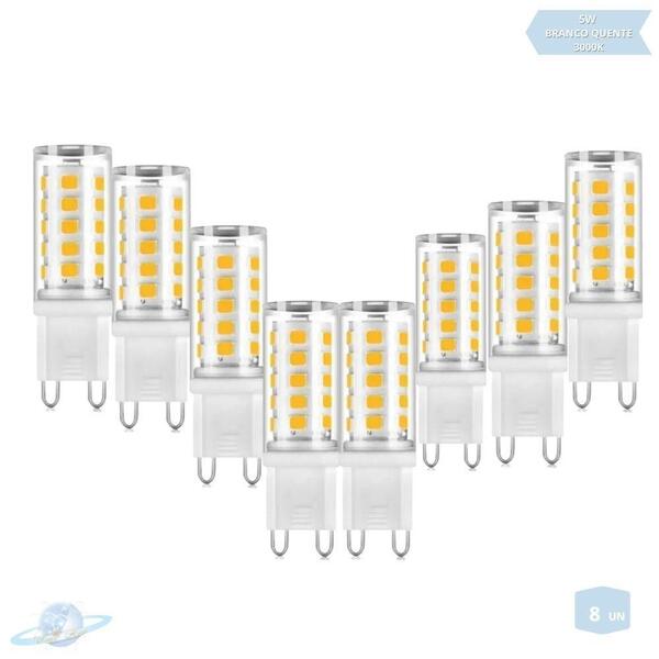 Kit 8 Lâmpadas De Led Halopin G9 5w Branco Quente (3000k)