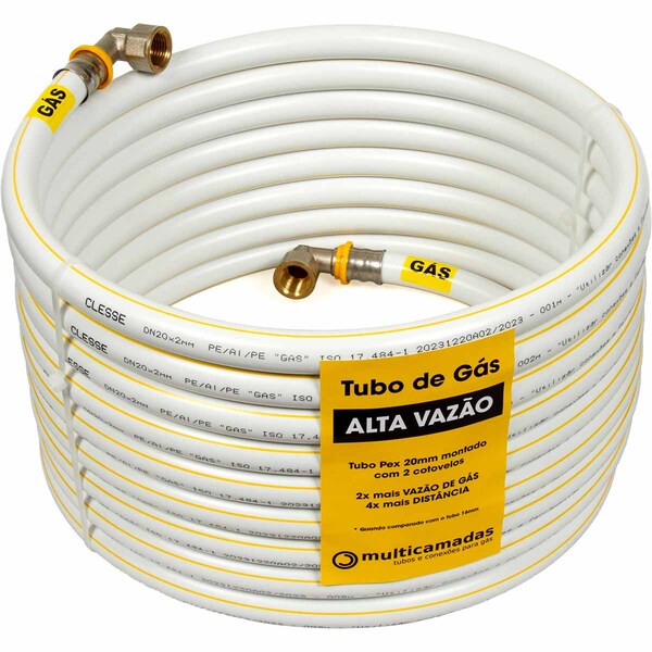 Kit 8 Metros 20mm Alta Vazão Tubo Multicamadas Pex Gás + 2 Co