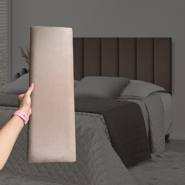 Kit 8 Módulos Estofados Cabeceira Cama Casal 20x60cm Bege