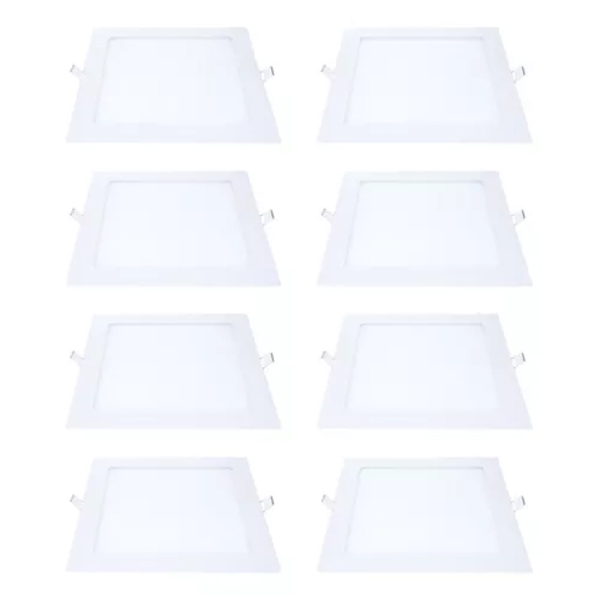 Kit 8 Painel Led Embutir Quadrado 18w 3000k 22x22cm Avant