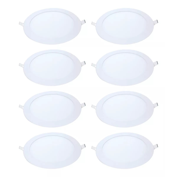 Kit 8 Painel Led Embutir Redondo Luz Fria 6500k 24w 29cm