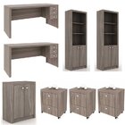 Kit 8 Peças Com 2 Escrivaninhas, 3 Gaveteiros, 2 Estantes E 1