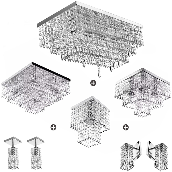 Kit 8 Peças Lustre Luminária Plafon Arandela Em Cristal Acr.